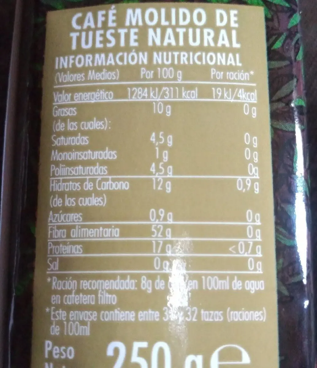 café hacendado etiqueta - Cuántas calorías tiene el café del Mercadona